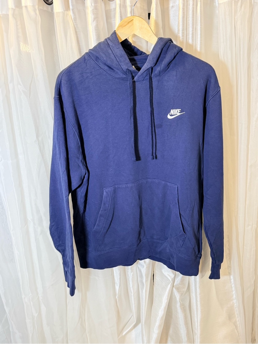 Nike Men's Dark Blue Pullover Hoodie with White Logo